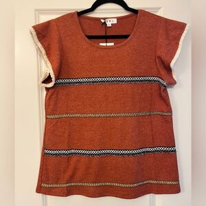 NWT ANTHROPOLOGIE THML Fringe Short Sleeve Blouse Copper Women’s Size Medium